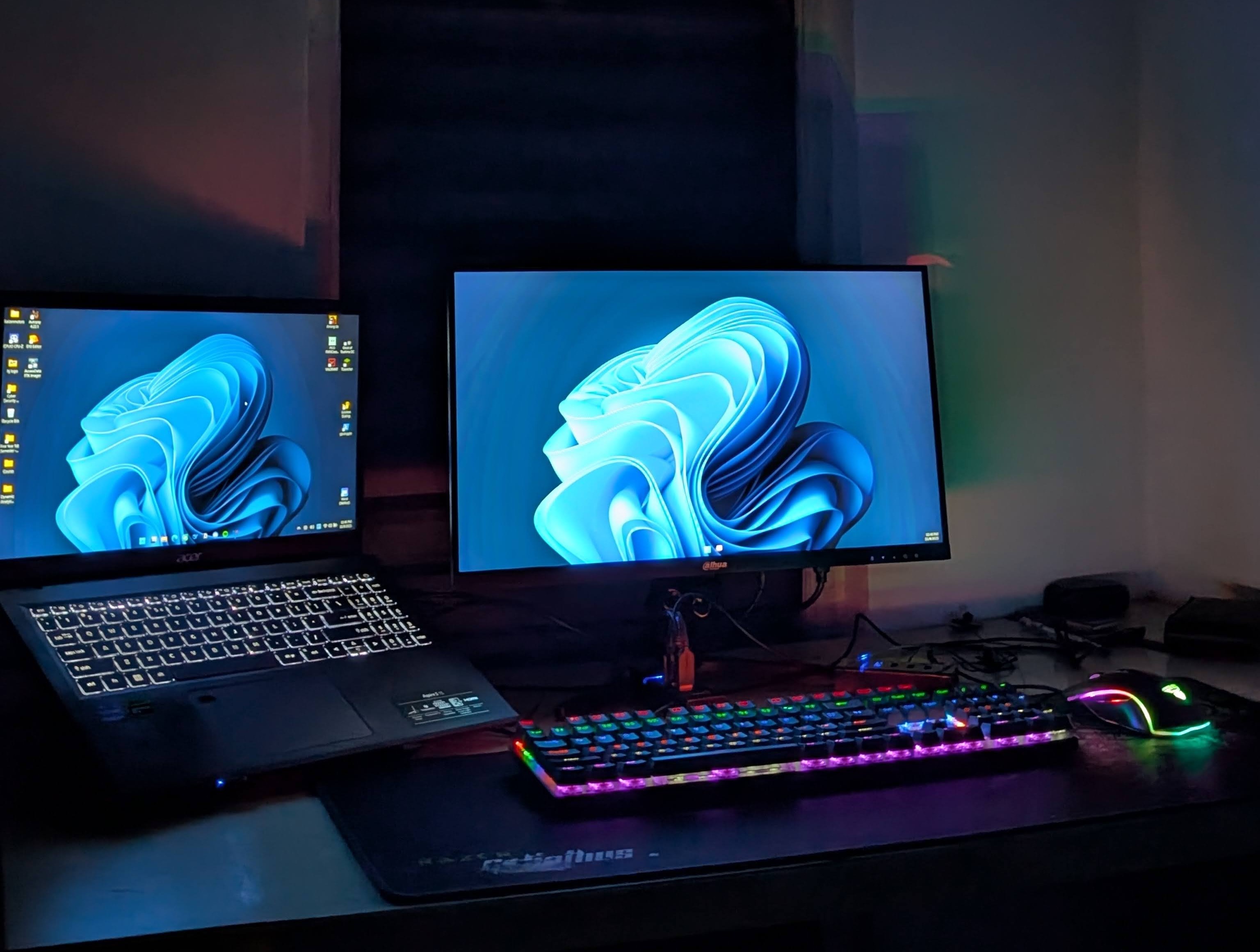 Developer workspace setup with computer and desk